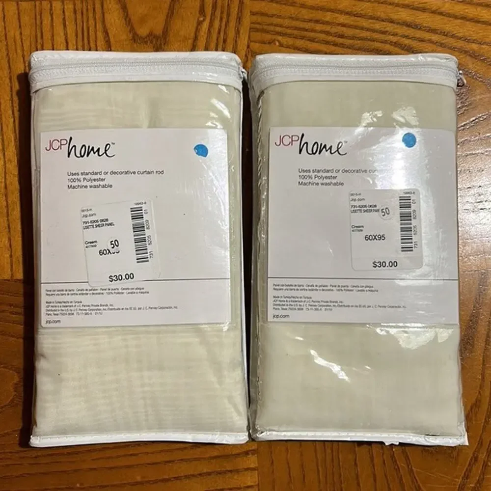 (2) Sheer Curtain Panels Lisette Cream JCP Home 60